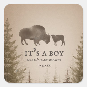 Mama Buffalo Evergreen Boy Baby shower Vierkante Sticker