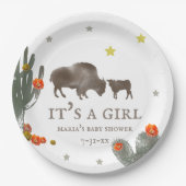 Mama Buffalo Floral Cactus Girl Baby shower  Papieren Bordje (Voorkant)