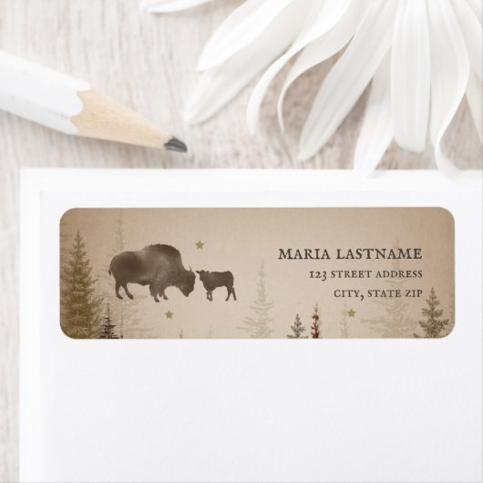 Mama Buffalo Trees Rustic Baby shower Etiket (Insitu)