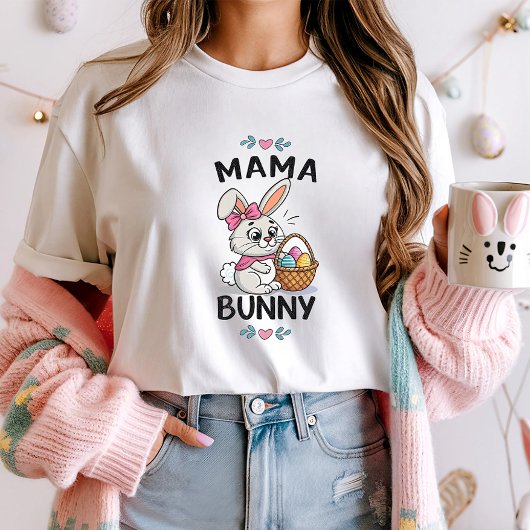 Mama Bunny Easter T-shirt; Schattigee familie Matc T-shirt