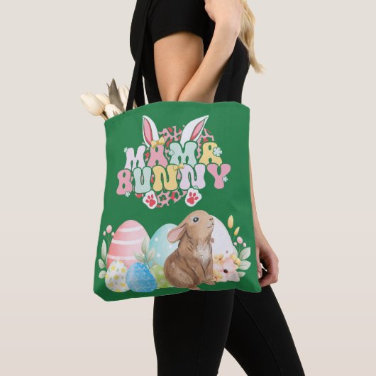 MAMA Bunny Paasgroep Eieren Hoppy Paasdag Tote Bag (Dichtbij)