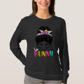Mama Bunny Pasen Viering Messy Hair Bun Mam W T-shirt (Voorkant)