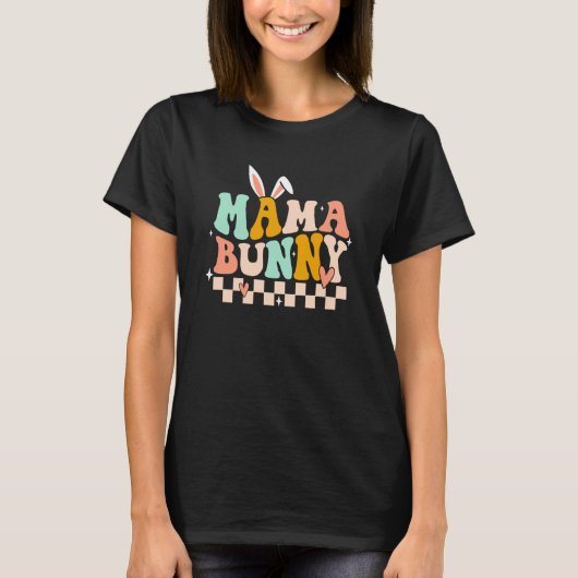 Mama Bunny Rabbit Eggs Hunting Groovy Happy Easter T-shirt (Voorkant)