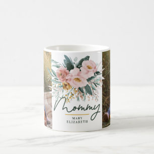 Mama cadeau 2 foto roze girly aquarel bloemig koffiemok