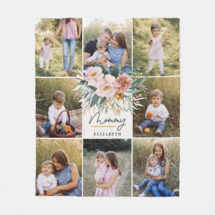 mama cadeau 8 foto roze girly aquarel bloemig fleece deken