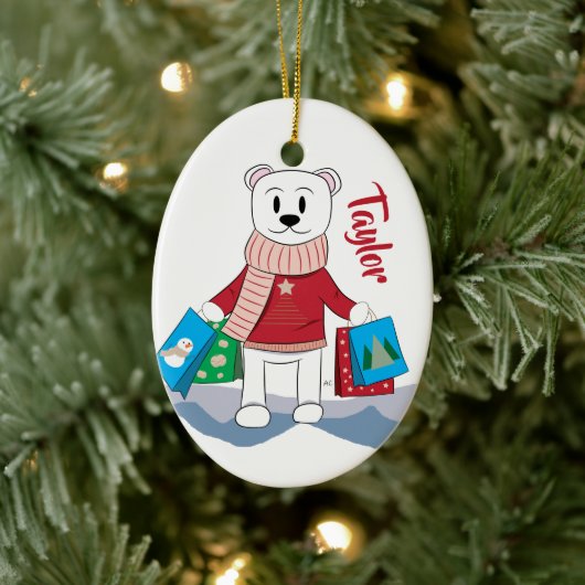 Mama Cartoon Polar Beer kerstversiering Keramisch Ornament (Boom)