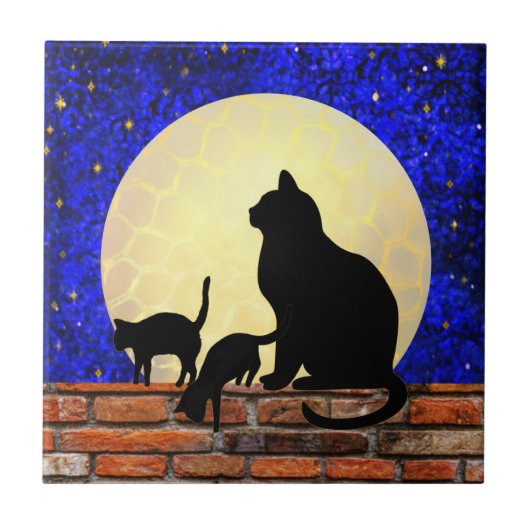 Mama Cat en Kittens Ceramic Tile Tegeltje (Voorkant)