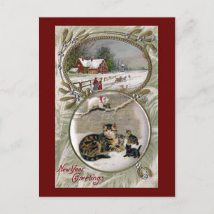 Mama Cat en Kittens  Nieuwjaar Feestdagenkaart