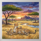 Mama Cheetah en Welpen Nursery Poster (Voorkant)