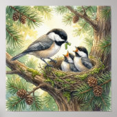 Mama Chickadee en Kuikens Kinderdagverblijf Poster (Voorkant)