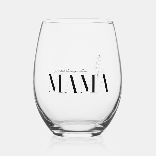 mama | Chique Boho Lettering & Bloemen Wijnglas Zonder Voet (Voorkant)