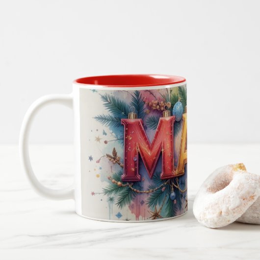 Mama Christmas Mug Tweekleurige Koffiemok (Met donut)