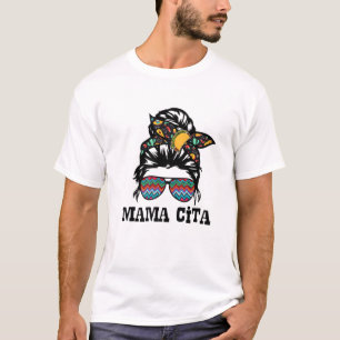 Mama Cita Leopard Serape Messy Bun Mam Mexican Fie T-shirt
