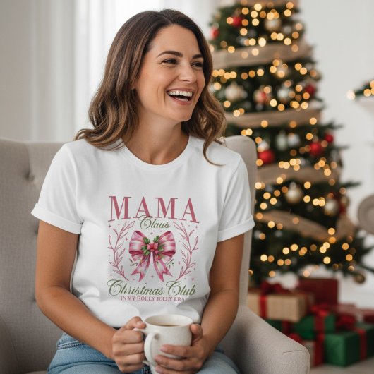 Mama Claus Christmas Club Pink Coquette Bow Tri-Blend Shirt