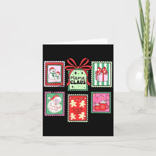 Mama Claus Christmas Mom Stamp Bow Pajama Matching Kaart (Voorkant)