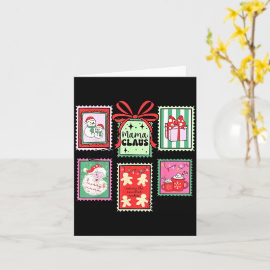 Mama Claus Christmas Mom Stamp Bow Pajama Matching Kaart (Gele Bloem)