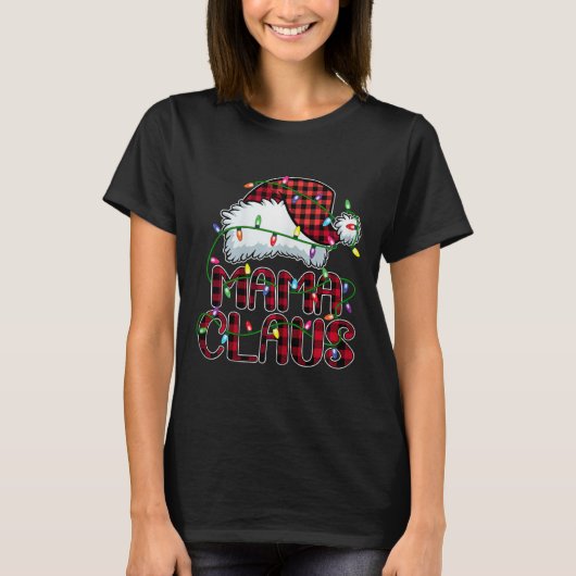 Mama Claus kerstlampjes Pajama familie komt overee T-shirt (Voorkant)