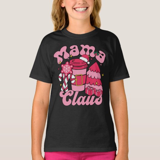 Mama Claus Kerstman Grappig Kerstpyjama Matching T-shirt (Voorkant)