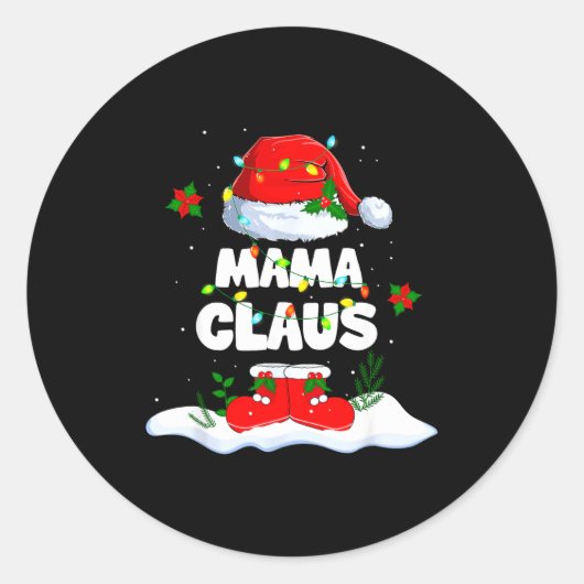 Mama Claus Santa Matching Family Christmas Lights Ronde Sticker (Voorkant)