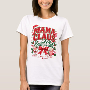 Mama Claus Social Club Retro Kerst T-Shirt voor Vr