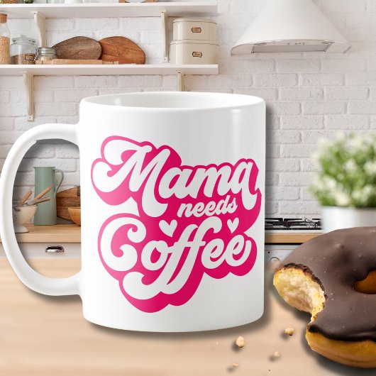 Mama Coffee Time Heet Roze Groovy Typografie Koffiemok