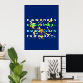 Mama Cooks Mama Design Mama Cares Mama houdt van Poster (Thuiskantoor)