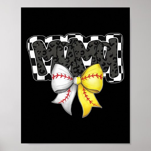 Mama Coquette Bow Game Day Baseball Softbal Cheer Poster (Voorkant)