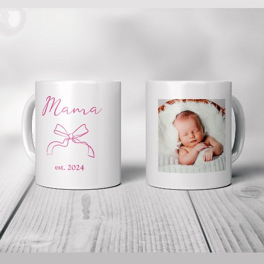 mama | Coquette Pink Bow en Baby's Foto Koffiemok
