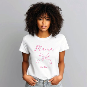 mama   Coquette roze strik en script T-shirt