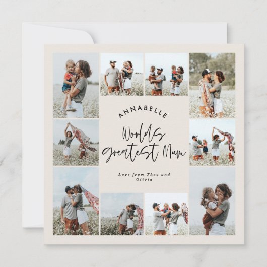 Mama creme elegante moderne minimale fotocollage kaart (Voorkant)