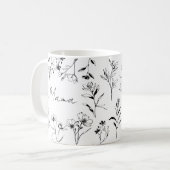 Mama Custom Quote Black White Floral Line Art  Koffiemok (Voorkant links)