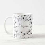Mama Custom Quote Black White Floral Line Art  Koffiemok (Links)
