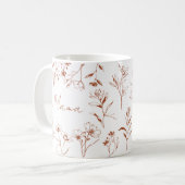 Mama Custom Quote Brown White Floral Line Art  Koffiemok (Voorkant links)