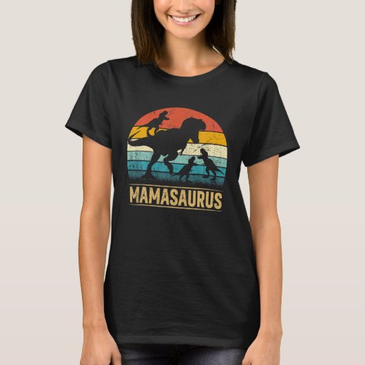 Mama Dinosaur T Rex Mamasaurus 3 Kinder Funny Moed T-shirt (Voorkant)