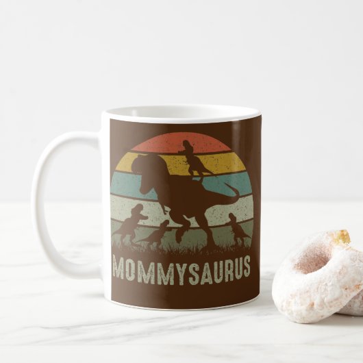 Mama Dinosaur T Rex Mommysaurus 4 kids Family Koffiemok (Met donut)