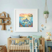 Mama Dolphin and Calf Nursery Poster