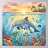 Mama Dolphin and Calf Nursery Poster (Voorkant)