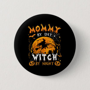 Mama door dag heks door nacht leuk familie Hallowe Ronde Button 5,7 Cm