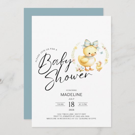 Mama Duck and Duckling Baby shower Kaart (Voorkant / Achterkant)