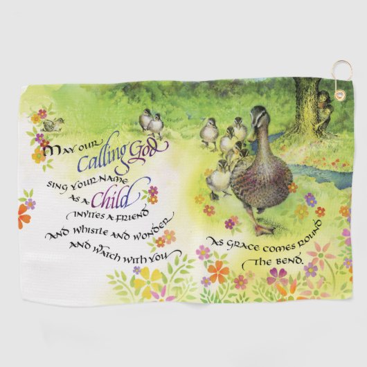 Mama Duck en haar Ducklings Golf Towel Golfhanddoek (Horizontaal)