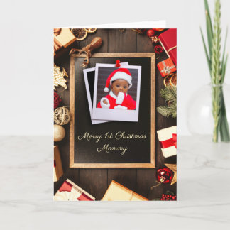 Mama Eerste Kerst Rustiek Hout Krijtbord Foto Feestdagen Kaart
