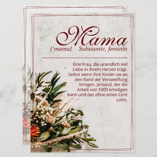 Mama - einfach unersetzlich - Bouquet (Voorkant / Achterkant)