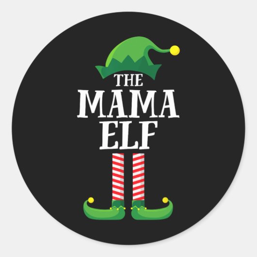 Mama Elf Matching Family Group Kerstparty Mam Ronde Sticker (Voorkant)