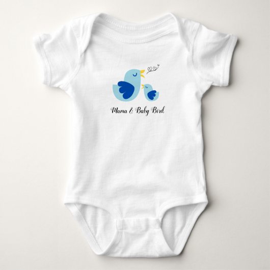 Mama en Baby Bird Zing, Cute Blue Feather Bird Romper (Voorkant)