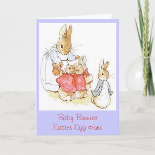 Mama en Baby Bunnies Easter Egg Hunt Vintage Feestdagen Kaart