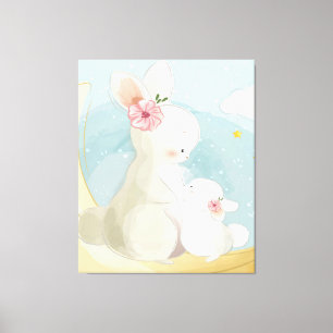 Mama en Baby Bunny   Cadeau voor kinderen Canvas Afdruk