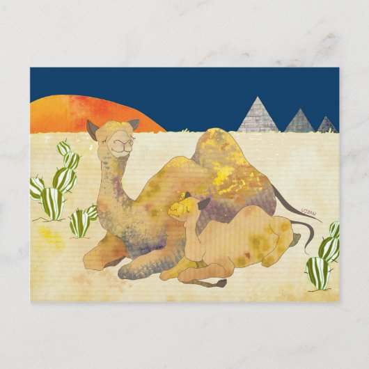 Mama en Baby Camels Briefkaart (Voorkant)