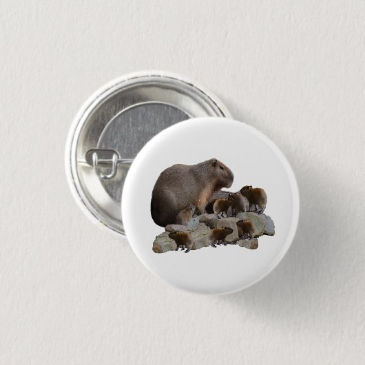 Mama en baby capibara's, ronde button 3,2 cm (Voorkant /achterkant)