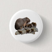 Mama en baby capibara's, ronde button 3,2 cm (Voorkant)