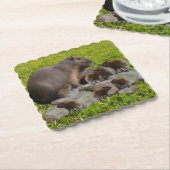 Mama en Baby Capybaras, Kartonnen Onderzetters (Gebogen)